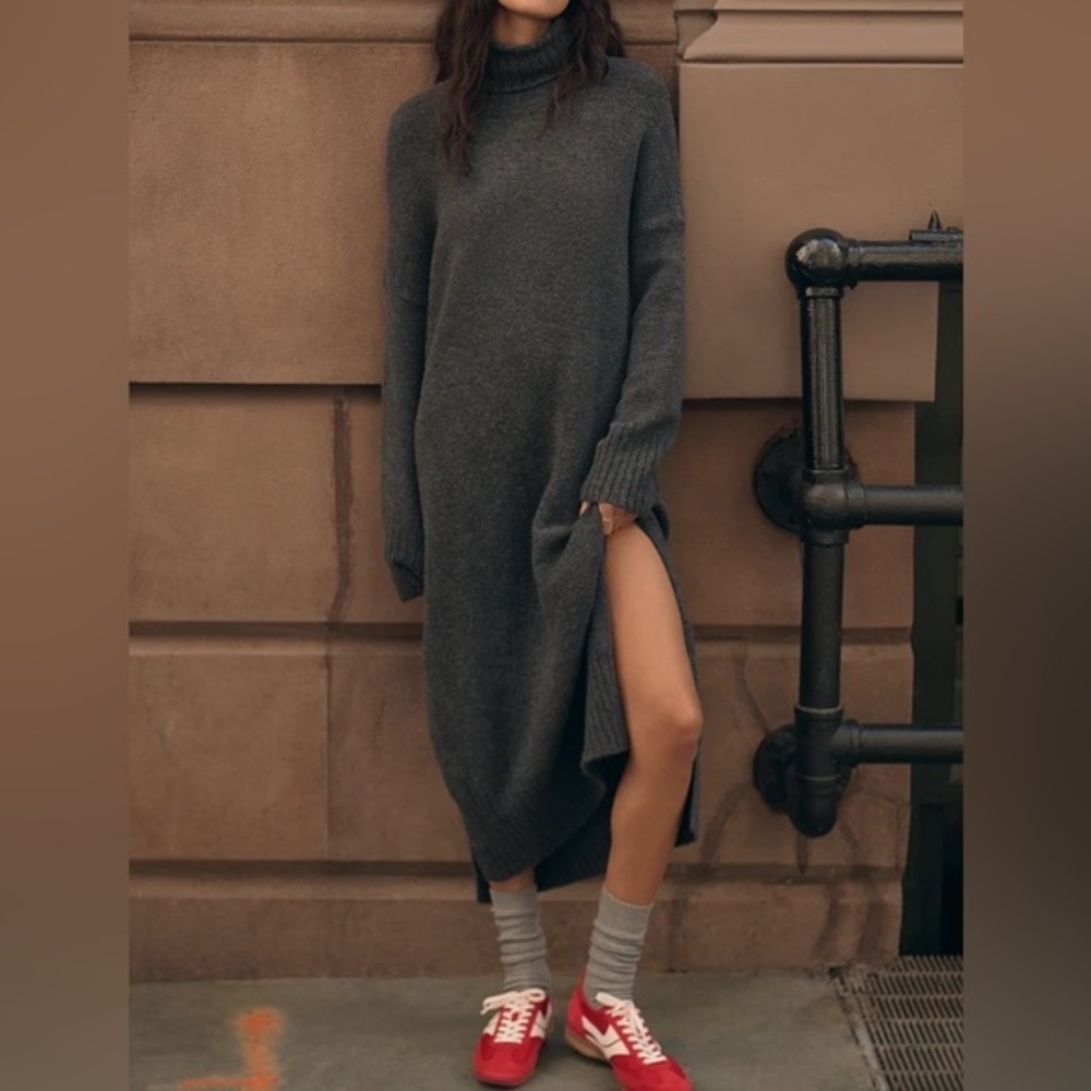 Anthropologie Charcoal Gray Turtleneck Long Sleeve Sweater Dress